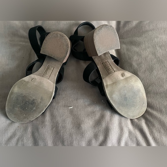 Brash black faux suede sandals SZ 7 sandals with wood heals. - Picture 6 of 7